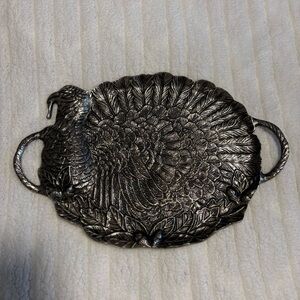 MudPie Pewter Silver Turkey Serving Platter Tray Thanksgiving Fall